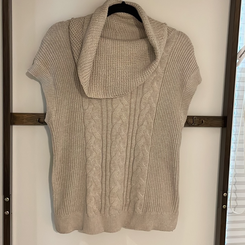 Long sleeveless Beige Sweater with loose Cowl Neck Sweater / Poncho .